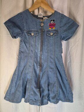 Mickey & Co Large 6X Blue Denim Zip Casual Party Vintage 90s Classic Dress
